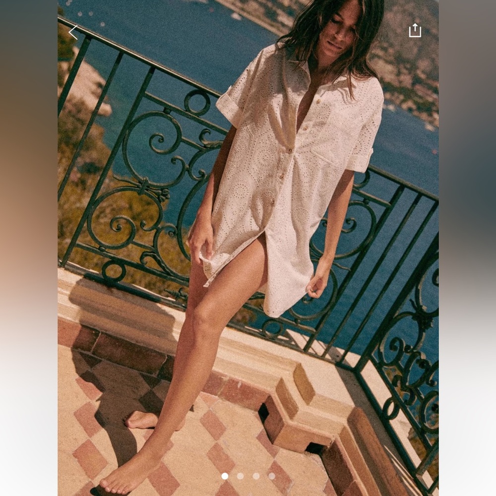 White Eyelet Button-Front Shirt Dress